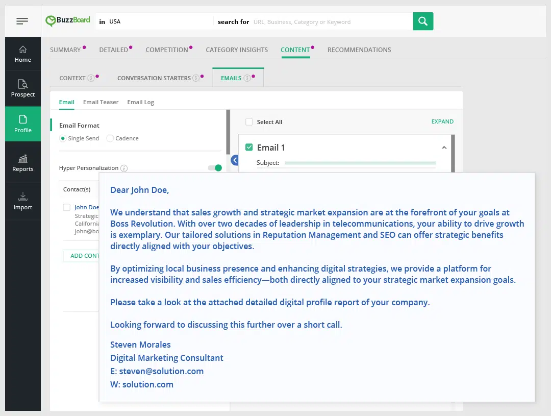 BuzzBoard’s Contact Personality Analysis helps sales teams connect with individual prospects in a way that feels personal, relevant, and intuitive.